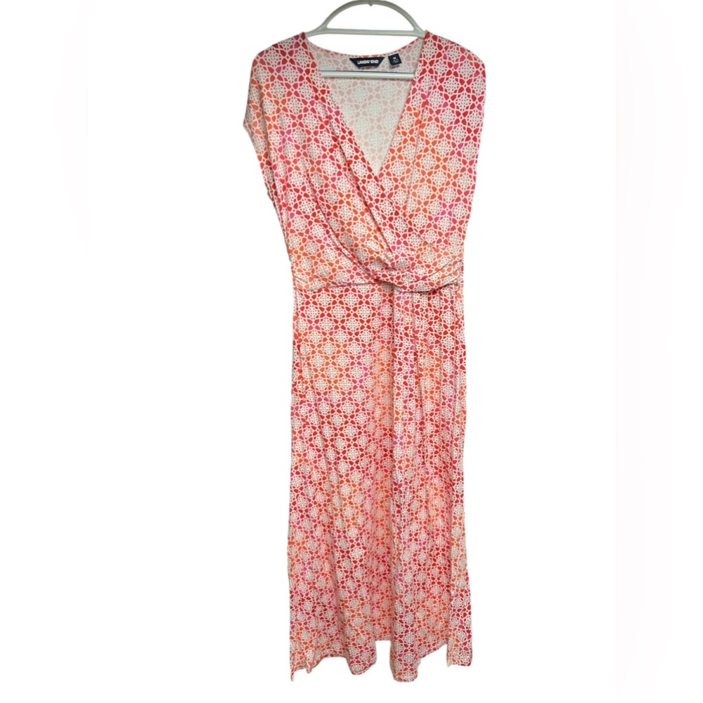 NWOT Lands End Women’s Medium‎ Pink Floral V-Neck Sleeveless Wrap Dress